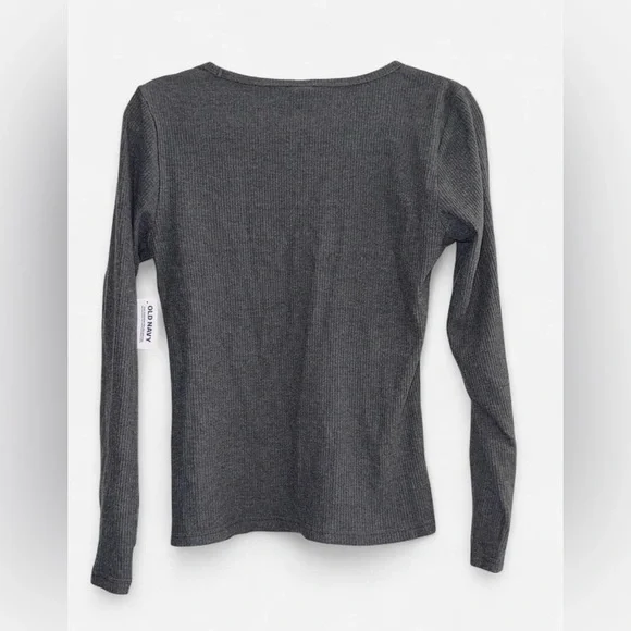 Gray V-Neck Ribbed Women's Top - Picture 2 of 4